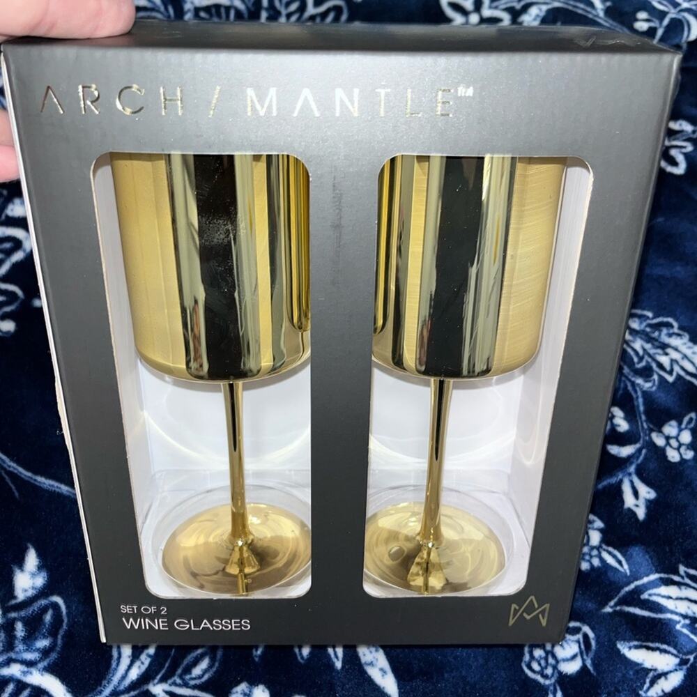 NIB! Arch/Mantle Gold Stainless Steel Wine Goblets